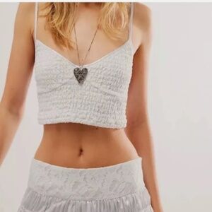 FP Mermaid Dreams Free People Silver Pearl Smocked Bralette Top Shine